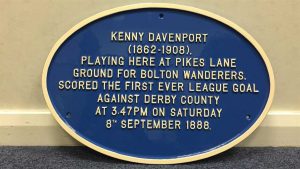 The blue plaque commemorating Kenny Davenport's historic goal