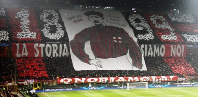 Herbert Kilpin banner displayed at the San Siro