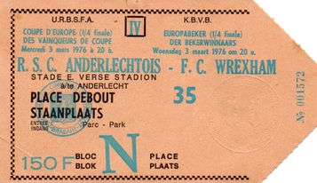 Anderlecht v Wrexham match ticket 1976
