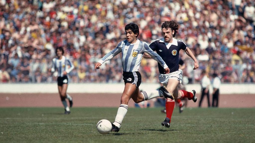 Diego Maradona (with John Wark), Scotland v Argentina 1979