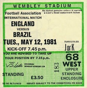 England v Brazil match ticket, 1981