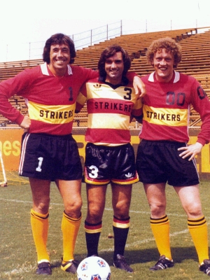 Gordon Banks, George Best, and Ian Turner of Fort Lauderdale Strikers