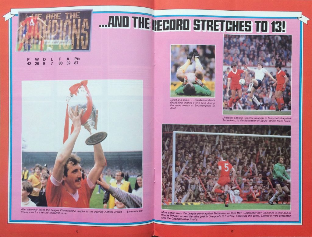 'We are the Champions' (Liverpool v Tottenham, Charity Shield programme 1982)