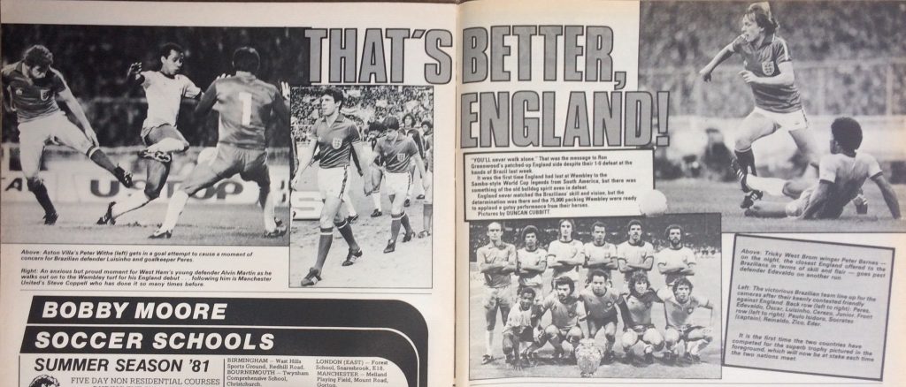 England v Brazil 1981 in Match Weekly