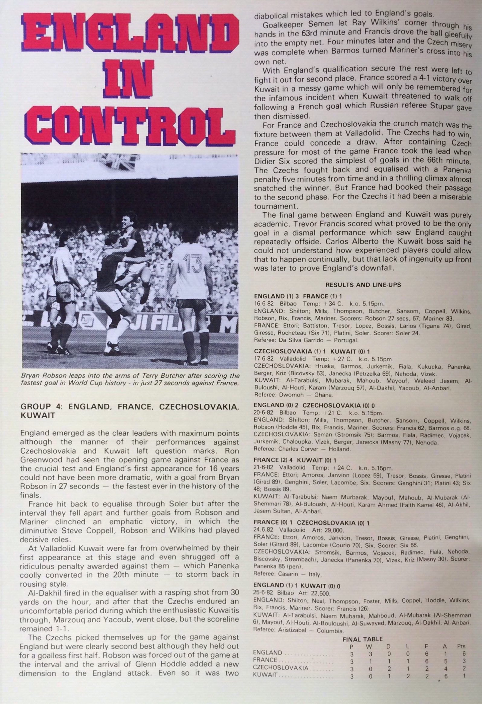 1982 World Cup Report, Group 4