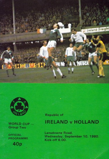 Republic of Ireland-Holland programme, 1980 World Cup qualifier