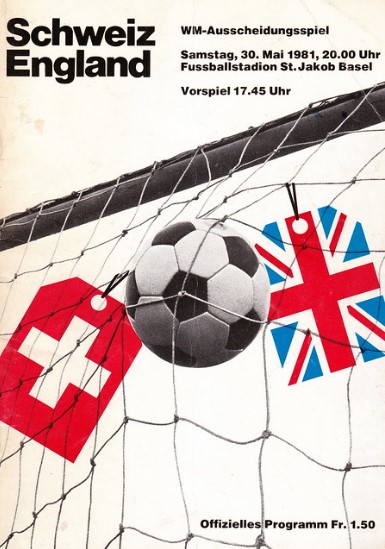 Switzerland-England programme, 1981 World Cup qualifier