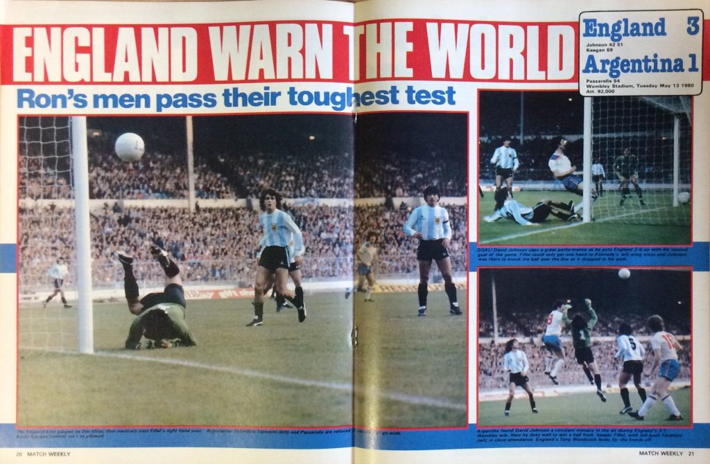 England v Argentina, Match Weekly 1980