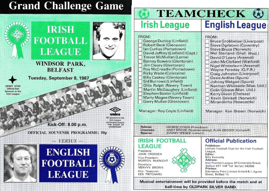 Irish League v Football League programme, 1987