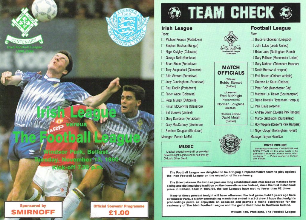 Irish League v Football League programme, 1990