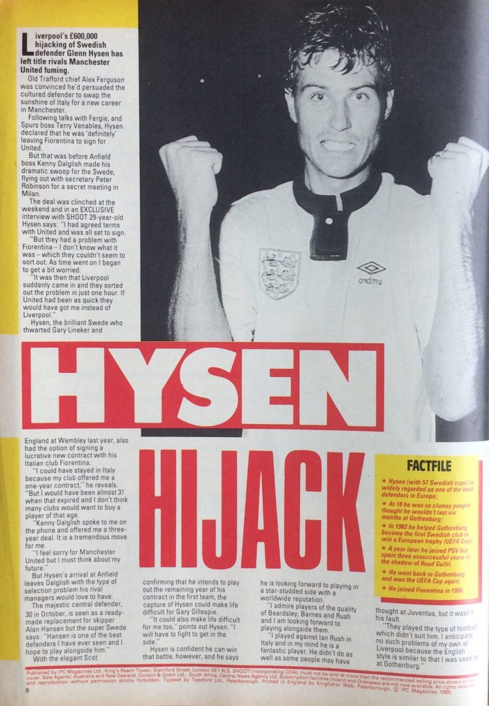 Glenn Hysen (Shoot! magazine, summer 1989)