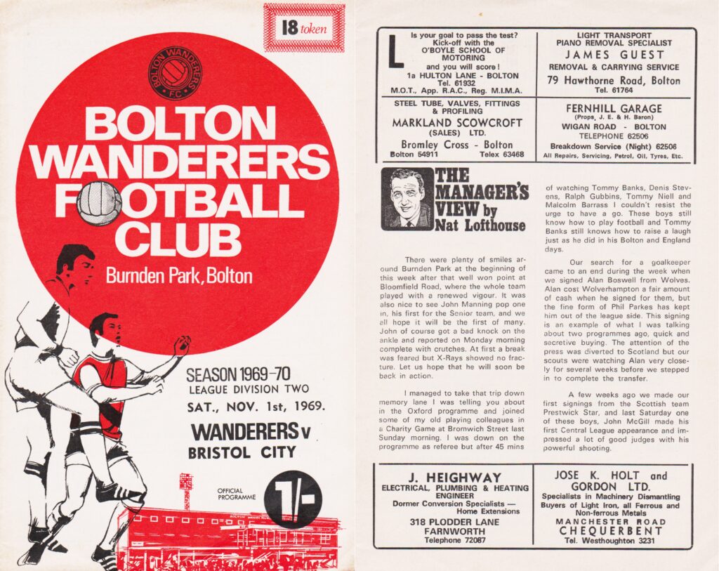 Bolton Wanderers-Bristol City match programme, 1969