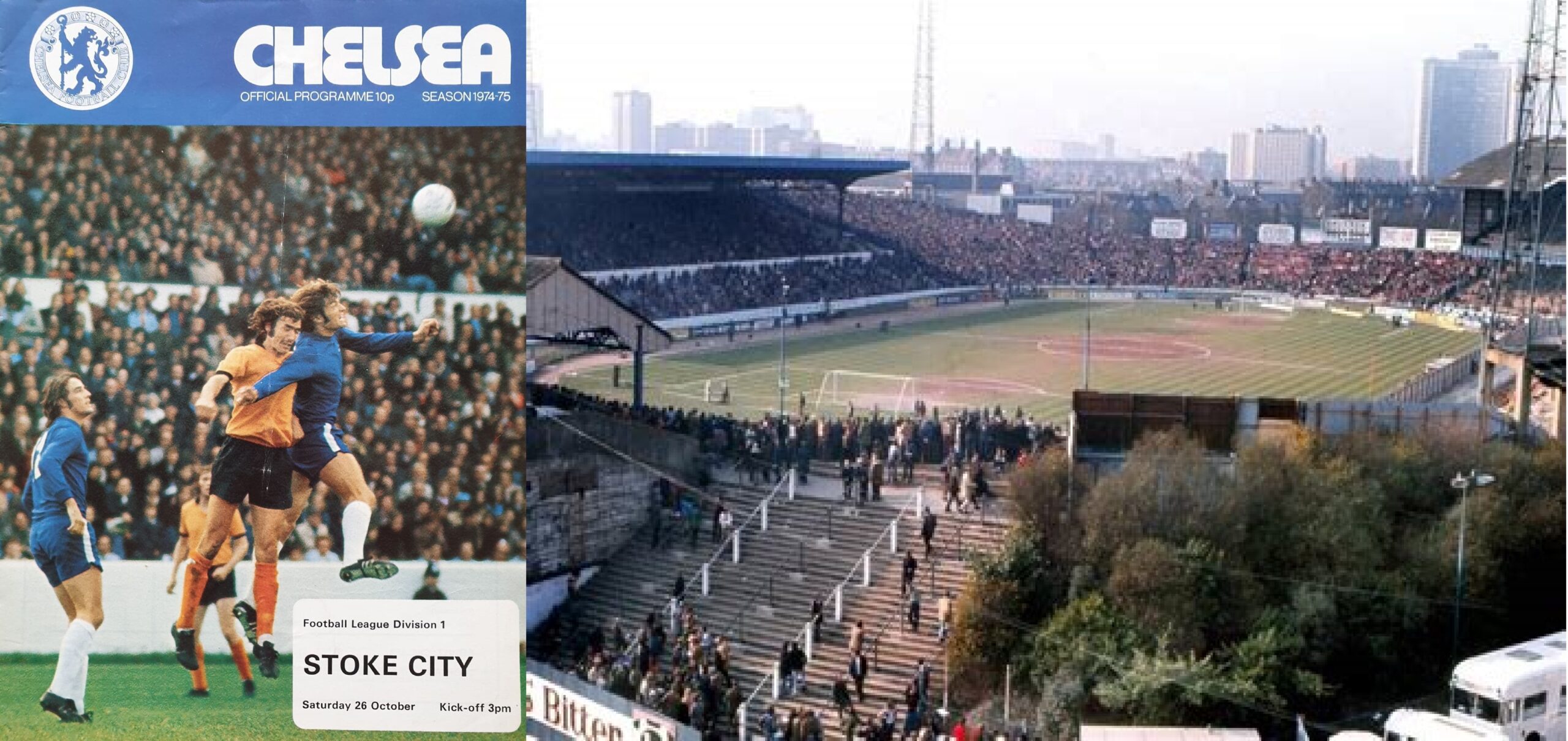 Chelsea-Stoke City 1974 - match programme & Stamford Bridge