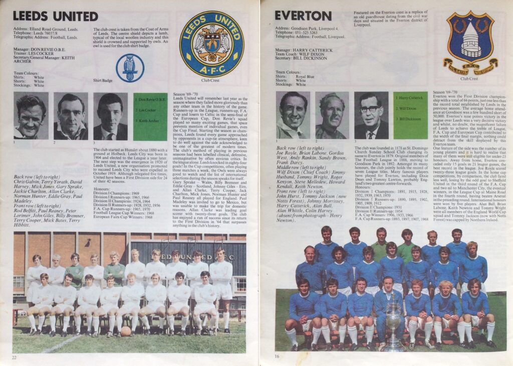 Leeds United and Everton team groups, Texaco Grandstand 1970