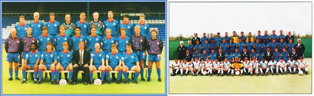 Oldham and Wimbledon teams without shirt sponsors, 1992/93