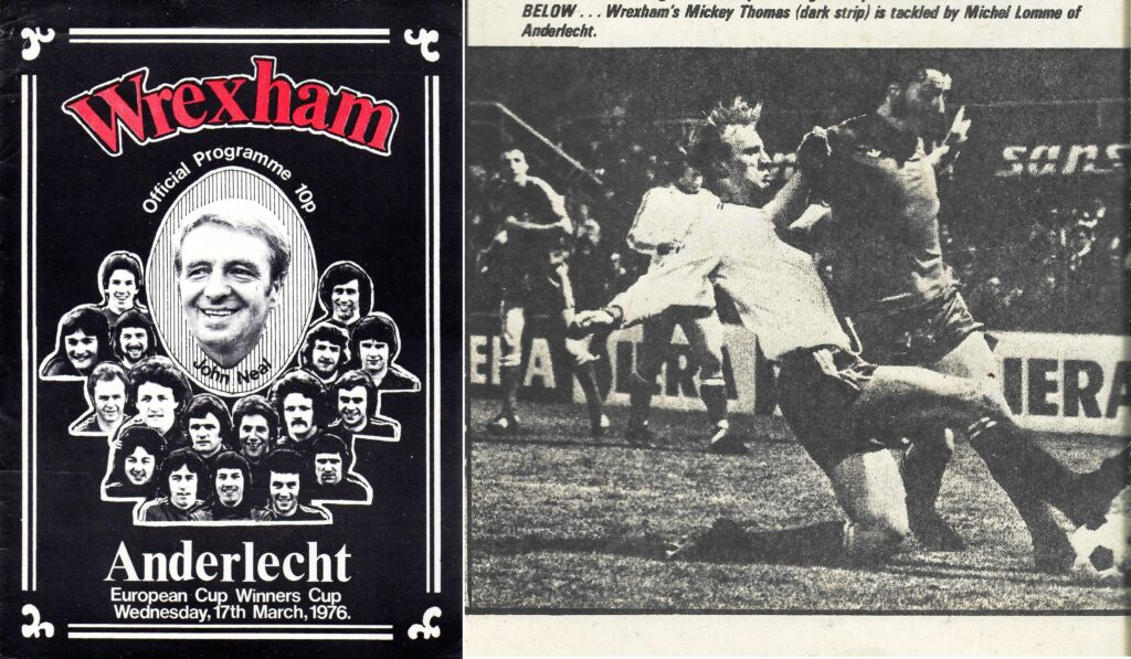 Wrexham-Anderlecht, 1976 - programme & match action