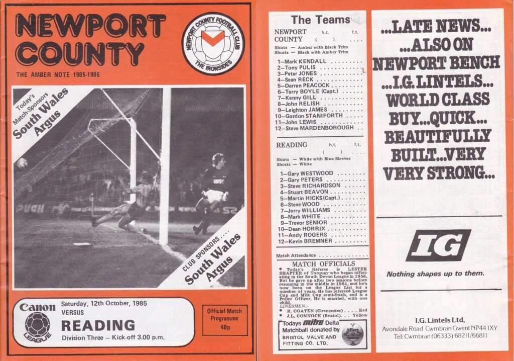 Newport County - Reading match programme 1985